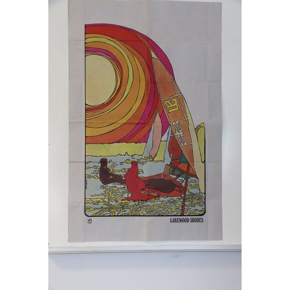 Vtg Lakewood Shores Oscoda, Michigan Poster Double Sided 1960's Map & Sailboat G